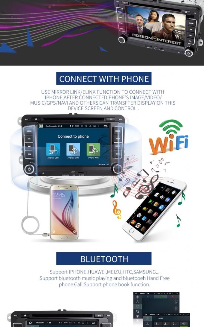 Android 8.0 Bluetooth - Enabled Car Dvd Player Gps Navigation For VW B6 Golf 5