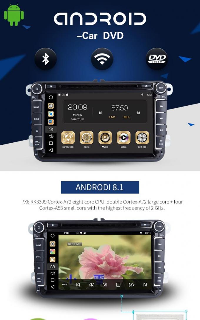 4GB RAM Android Auto Double Din Volkswagen Golf Dvd Player Front Camrea Rear Camera
